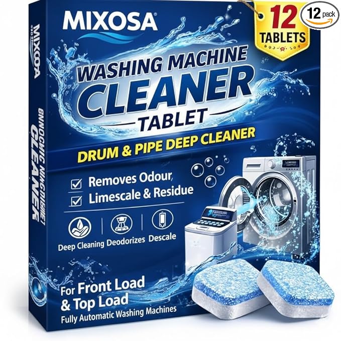 Washing Machine Cleaner Descaler 12 Pack - Deep Cleaning Tablets For HE Front Loader & Top Load Washer, Clean Inside Drum And Laundry Tub Seal (Washing Machine Cleaner Tablets - 12 Pack)