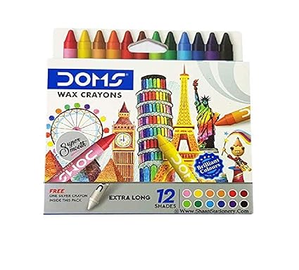 DOMS 12+1 Shades Extra Long Coloured Wax Crayons for School Nursery Home (10 Pack)