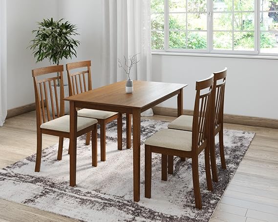 Amazon Brand - Solimo Bisseg 4-Seater Solidwood Dining Set with 4 Chairs (Antique Oak Finish)