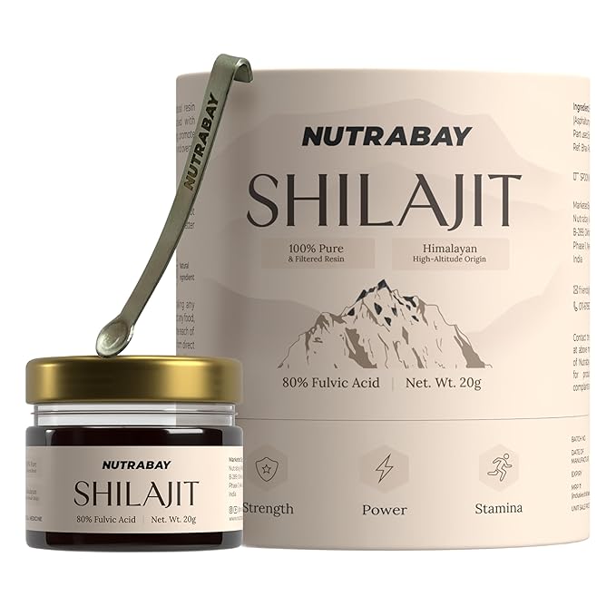 Nutrabay Shudh Himalayan Shilajit Resin from High Altitude - Extracted Using Water - Strength, Stamina & Power - Premium Ayurvedic Supplement - 20g