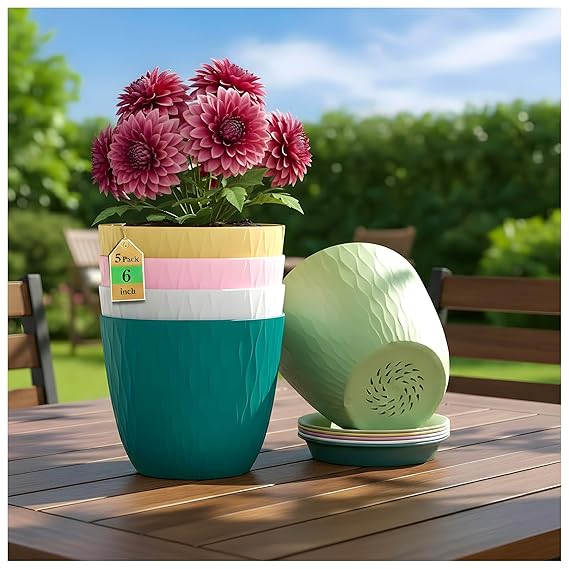 SWAPKART Pack of 5 6 Inch Plastic Flower Pots for Outdoor & Terrace