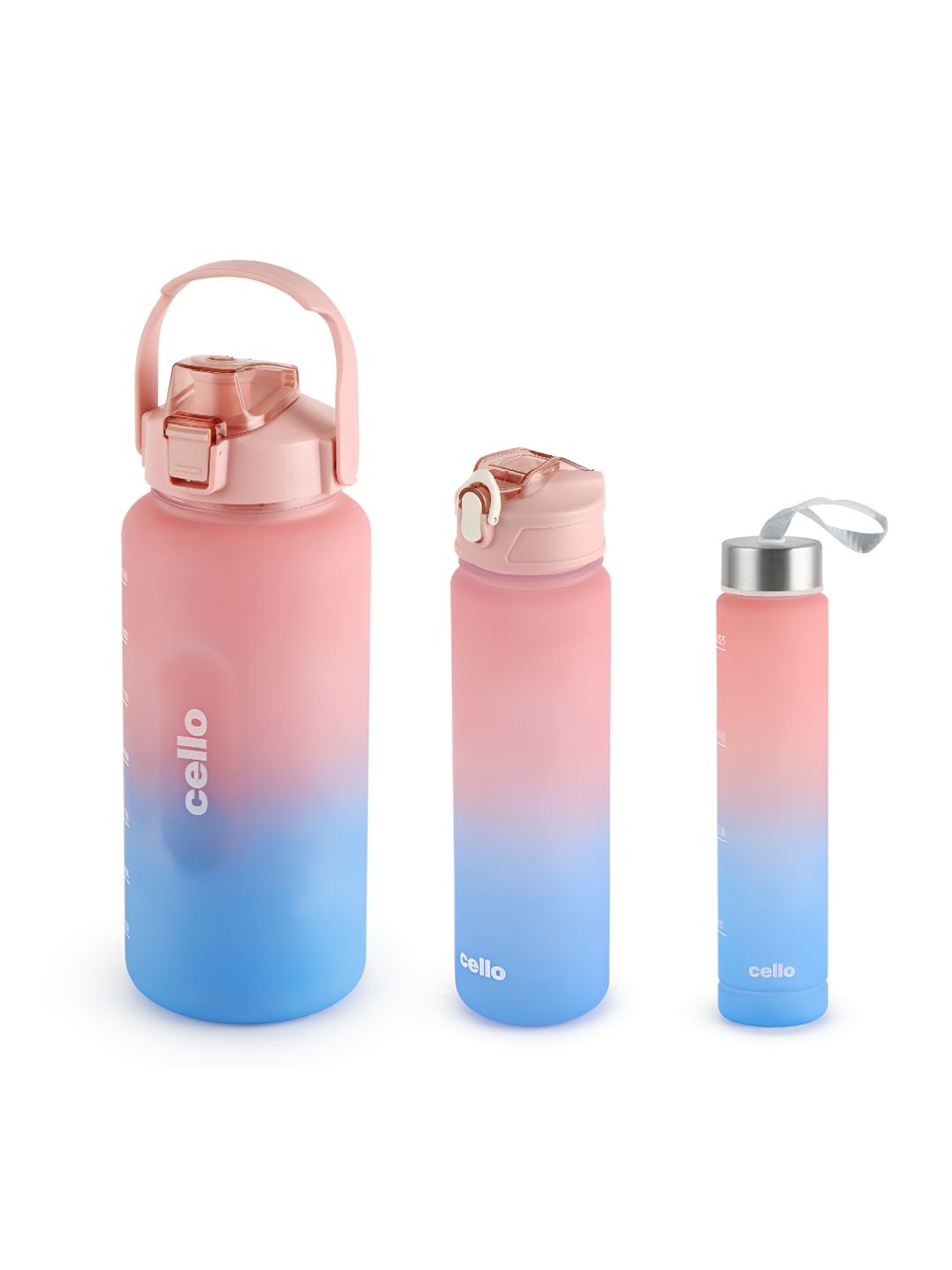 Pink & Blue 3 Pieces Plastic Water Bottle 2L,790ML,300ML