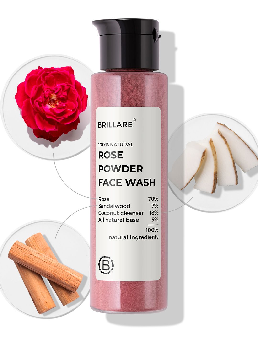 Rose Powder Face Wash for Younger Looking Skin With Sandalwood & Coconut - 30g