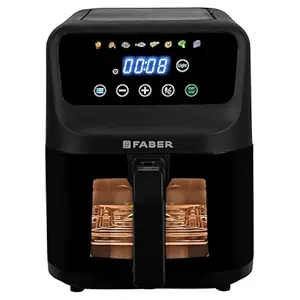 Faber 6L 1500W Digital Air Fryer | Fry, Bake, Roast | 85% Less Oil, 200°C Swirl Heating Technology |8-Preset Menu|View Window|Touch Control Interface| Auto Shut-Off |2 Yrs Comprehensive warranty|Black