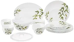 Larah by Borosil Bamboo Leaves Fluted Series Opalware Dinner Set