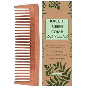 1pc Kacchi Neem Wooden Comb - Soaked In 17 Herbs, Neem & Sesame Oil