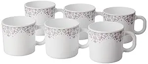 Larah by BOROSIL Lark Opalware Mug, Set of 6 Tea/Coffee Mugs, 180 ml Each, Microwave & Dishwasher Safe, Bone-Ash Free, Crockery Set Ideal for Daily Use & Gifting, White