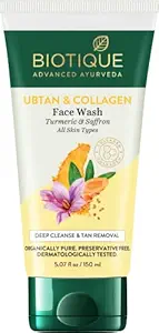 Biotique Ubtan & Collagen Face Wash for Tan Removal & Enhancing Skin Complexion - Gentle Exfoliation, Dead Skin Cell Removal| For Men & Women - 150ml