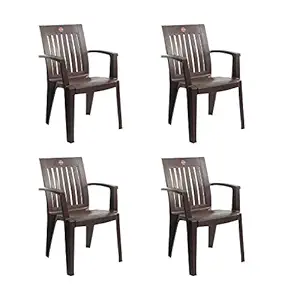 Cello Prominent Set of 4 Chairs (Ice Brown) | Strong and Durable | Easy to Clean | Chair for Living Room, Bed Room, Kitchen, Office Room, Outdoor | 3 Years Warranty
