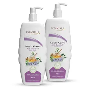 Patanjali Kesh Kanti Anti-Dandruff Shampoo 450ml, Herbal Hair Cleanser for Dandruff Control (Pack of 2)