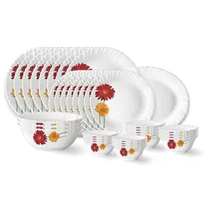 Larah by Borosil Zinnia Fluted Series Opalware Dinner Set | 40 Pieces for Family of 6 | Microwave & Dishwasher Safe | Bone-Ash Free | Crockery Set for Dining & Gifting | Plates & Bowls | White
