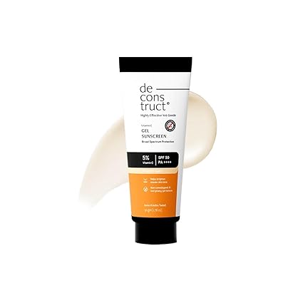 Deconstruct 5% Vitamin C Gel Sunscreen for Oily Skin SPF 50 PA++++ | Brightens Skin Tone | New Gen UV Filters | Lightweight & Non-greasy | In vivo tested | For Men & Women - 50g
