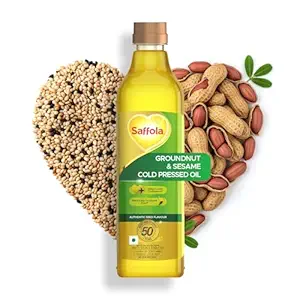 Saffola Cold Pressed Oil, Goodness of 2- Groundnut & Sesame | Helps Lower Cholesterol | 1L Pet Bottle