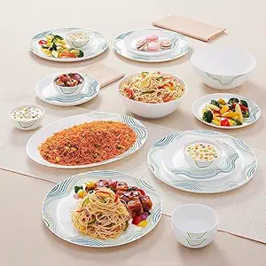Larah By Borosil Moon Mia Dinner Set - 21 Pcs, Opal Glass Dinner Plates & Bowls Crockery Set for Dinning, White