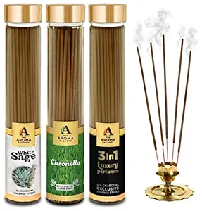 The Aroma Factory White Sage,Mosquito Citronella & 3 in 1 Agarbatti for Pooja,Luxury Incense,100% Herbal Fragrance Agarbathi (Bottle Pack of 3x100g)