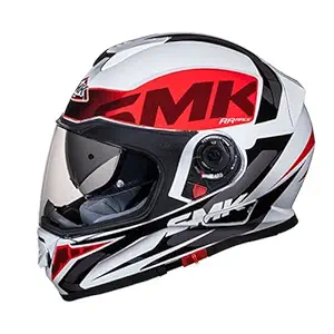 SMK Twister Logo Full Face Helmet with Pinlock Fitted Clear Visor (GL132/Gloss White, Red and Black, S)