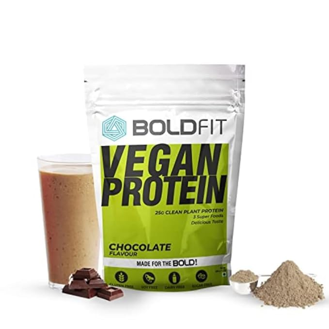 Boldfit Plant Protein Powder - Plant Based Protein Powder with Multivitamin, Minerals, Superfoods, Pea Protein, Digestive Enzymes | Plant Protein Powder -Chocolate Flavour - 500g
