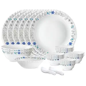 Larah by Borosil Silk Series Blue Iris Opalware Dinner Set
