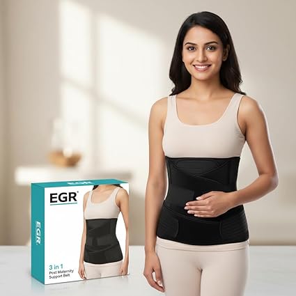 EGR Postpartum Belt After Delivery Maternity Belt After Delivery C Section Support | 3 in 1 Pregnancy Belts After Delivery for Tummy & Waist Recovery | Adjustable Abdominal Binder for Women (Black)