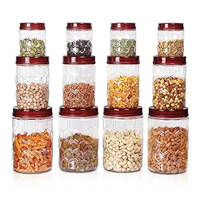 MILTON Hexa Plastic Storage Jar Set of 12 | BPA-Free, Airtight Kitchen Containers