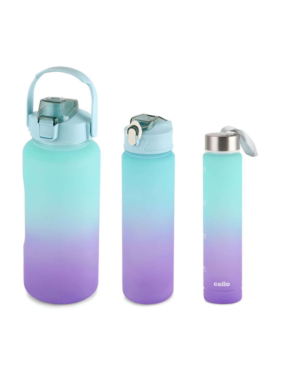 Green & Purple 3 Pieces Plastic Printed Water Bottle 2L 790ML,300ML