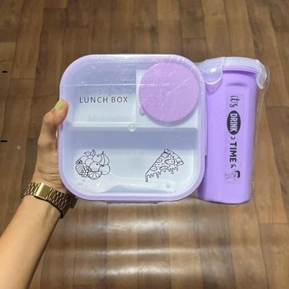 Triptool1300ml Bento Lunch Box with Bottle Leak-Proof 3 Compartment Food Container, BPA-Free Plastic Lunch Box, Microwave & Dishwasher Safe Tiffin Box for School