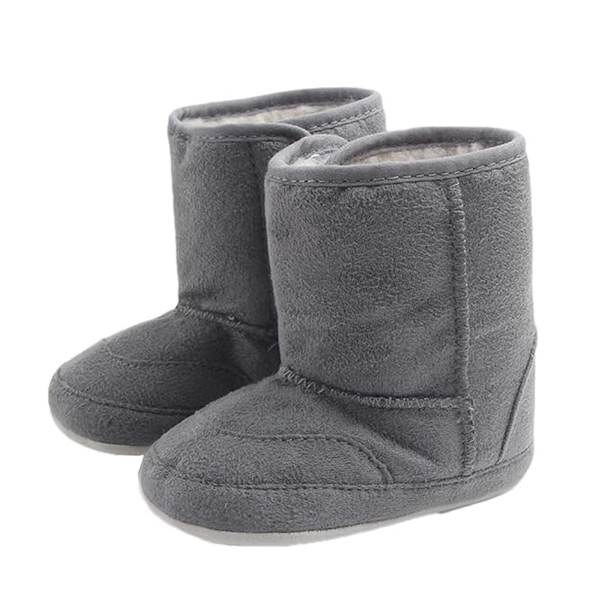 Baby Soft Sole Anti-Slip Mid Calf Winter Warm Infant Prewalker Snow Boots 12-18 Months Gray
