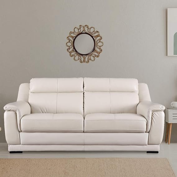 HomeTown Agata Half Leather Three Seater Sofa in Beige Color