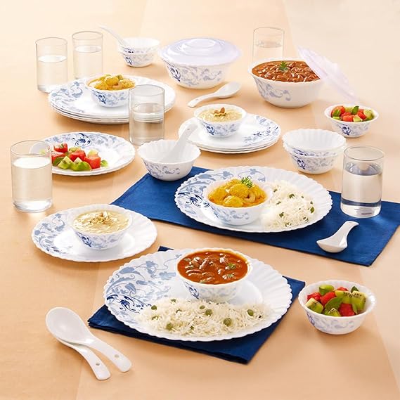 Larah By Borosil Blue Eve Silk Series Opalware Dinner Set with Glasses