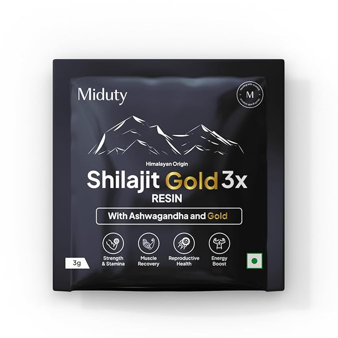 Miduty Shilajit Gold 3X Resin 5001000mg Serving - Pure Himalayan Shilajit with Gold & Ashwagandha - 100% Ayurvedic - Coffee Free Formula - Lab Tested- 3 grams Sachet