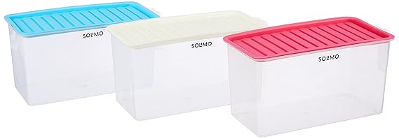 Amazon Brand Solimo Fridge Storage Containers with Handle | 3 Piece Set
