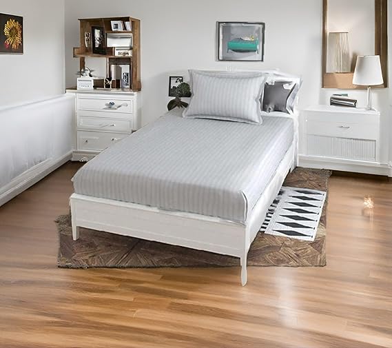 Industries Single Bedsheet with 1 Pillow Covers|Cotton Material & Satin Stripes|Size 60x90 inch (Grey), 144 TC