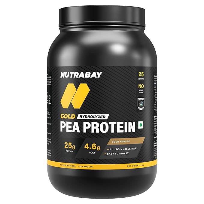 NUTRABAY Gold 100% Pea Protein Powder for Muscle Gain & Fast Recovery