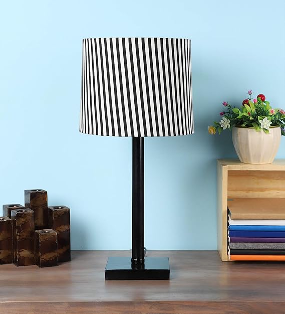 Tu Casa Table Lamps Black Metal Base with Black/White Zebra Print Shades