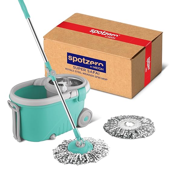Spotzero by Milton Royale Stainless Steel Wringer Spin Mop with Big Wheel and Puller Handle