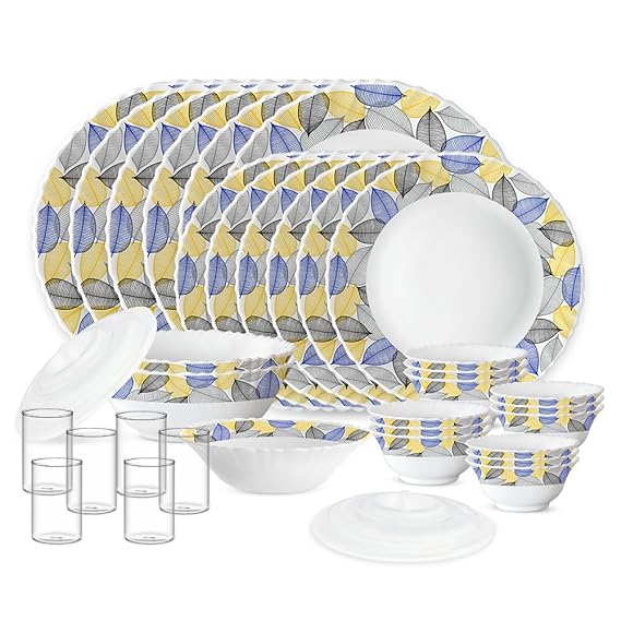 Larah by Borosil Silk Series Kora Opalware Dinner Set | 35 Pcs for 6