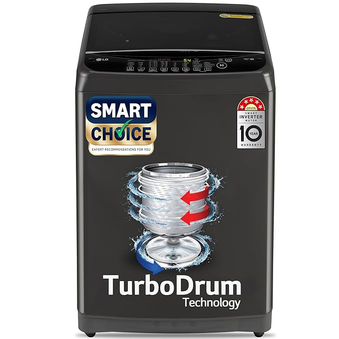 LG Smart Choice, 9 Kg, 5 Star, Smart Inverter Technology, Turbodrum, Fully Automatic Top Load Washing Machine (T90AJMB1Z, Jetspray+, Turbowash, Auto Tub Clean after every wash cycle, Middle Black)