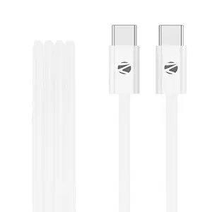 Zebronics Wattz 240CC1 Type-C to Type-C Braided Cable, PD 240W, 2 Meter, Durable, Charge & Sync, Rapid Charging, For Laptops, Tablets, Mobiles (White)