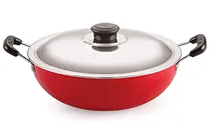 Nirlon Gas Compatible Nonstick Aluminium Deep Fry Kadhai Pan with Steel Lid 24cm - 3 LTR[New_26mm_Classic_DKD(B)]