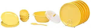 Signoraware Round Plastic Dinner Set, 21 Pieces, Lemon Yellow