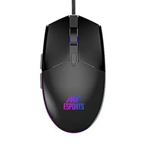 Ant Esports GM60 Wired Gaming Mouse, 3200 DPI Adjustable Optical Sensor, 6 Programmable Buttons, Multicolour LED Lighting, Ergonomic Design, USB Wired Mouse for PC/Laptop, Precision Gamer Mouse