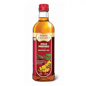 Fortune Premio Cold Pressed Mustard Oil 1L Bottle | Rajasthan Mustard Seeds | Rich in Omega 3 & 6 (PUFA) | Natural Antioxidants | Strong Aroma | Ideal for Frying & Pickles