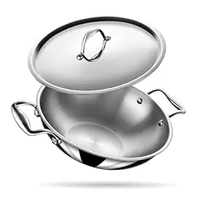 Lifelong LLTPDK003 Triply Deep Kadai with Riveted Handles with Stainless Steel Lid 2.8 litres Capacity (24 cm Diameter, Induction and Gas Stove Friendly)