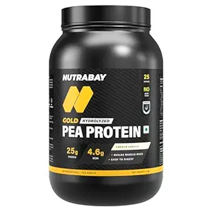 NUTRABAY Gold 100% Pea Protein Powder - 1kg, French Vanilla | 25g Protein, 4.6g BCAA, 5g Fiber