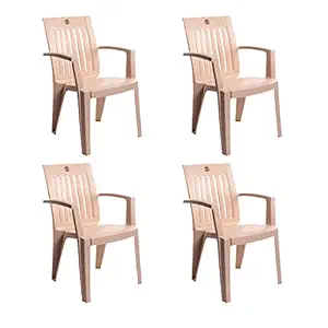 Cello Prominent Set of 4 Chairs (Beige) | Strong and Durable | Easy to Clean | Chair for Living Room, Bed Room, Kitchen, Office Room, Outdoor | 3 Years Warranty
