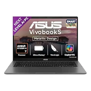 ASUS Vivobook S14,Smartchoice,AMD Ryzen AI 7 350,16GB RAM,1TB SSD,OLED,14",Windows 11, Office24,M365 Basic (1Yr)*, Matte Gray,1.4Kg, M3407KA-SF049WS,50 Tops,Metallic Design,Next-Gen AI Laptop,Copilot+