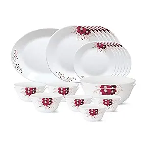 Larah by Borosil - Tiara Series, Paradise, 27 Pcs, Opalware Dinner Set, White