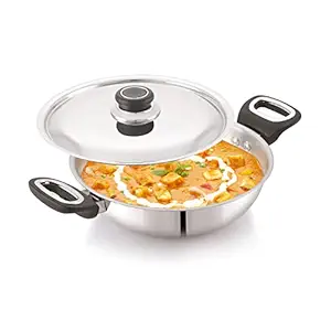 Anjali FPKD24 Stainless Steel Pro Kadai with Stainless Steel Lid 2.5 LTR Induction and Gas Stove Base