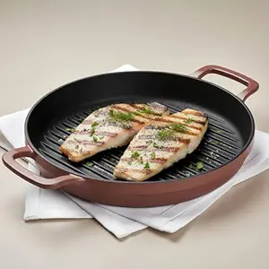 Ember Cookware Pre-Seasoned Cast Iron Grill Pan 26 cm | Induction Cookware | 10 Year Warranty | Cast Iron Cookware | Heavy Duty | Griddle Pan for Steak, Vegetables & Sandwich | Terracotta