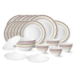 Larah by Borosil Elega Fluted Series Opalware Dinner Set | 31 Pieces for Family of 6 | Microwave & Dishwasher Safe | Bone-Ash Free | Crockery Set for Dining & Gifting | Plates & Bowls | White